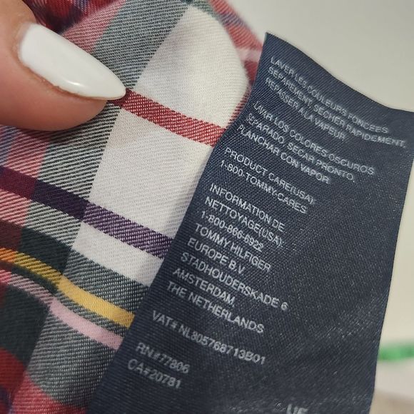 Tommy Hilfiger plaid red green white ruffle button down long sleeve blouse small - Picture 7 of 13